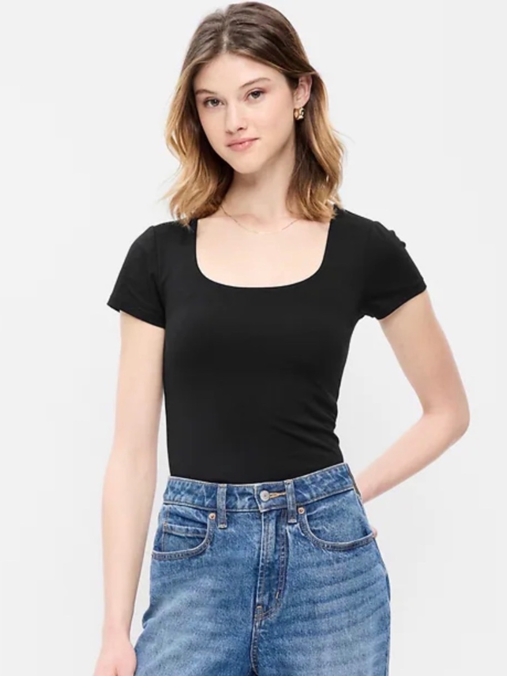NWT Black old navy ribbed tee w'square neck line size Small (224)